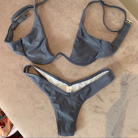 Zaful Other - 2/20$ NWOT GRAY ZAFUL BIKINI SET SEXY THONG SMALL